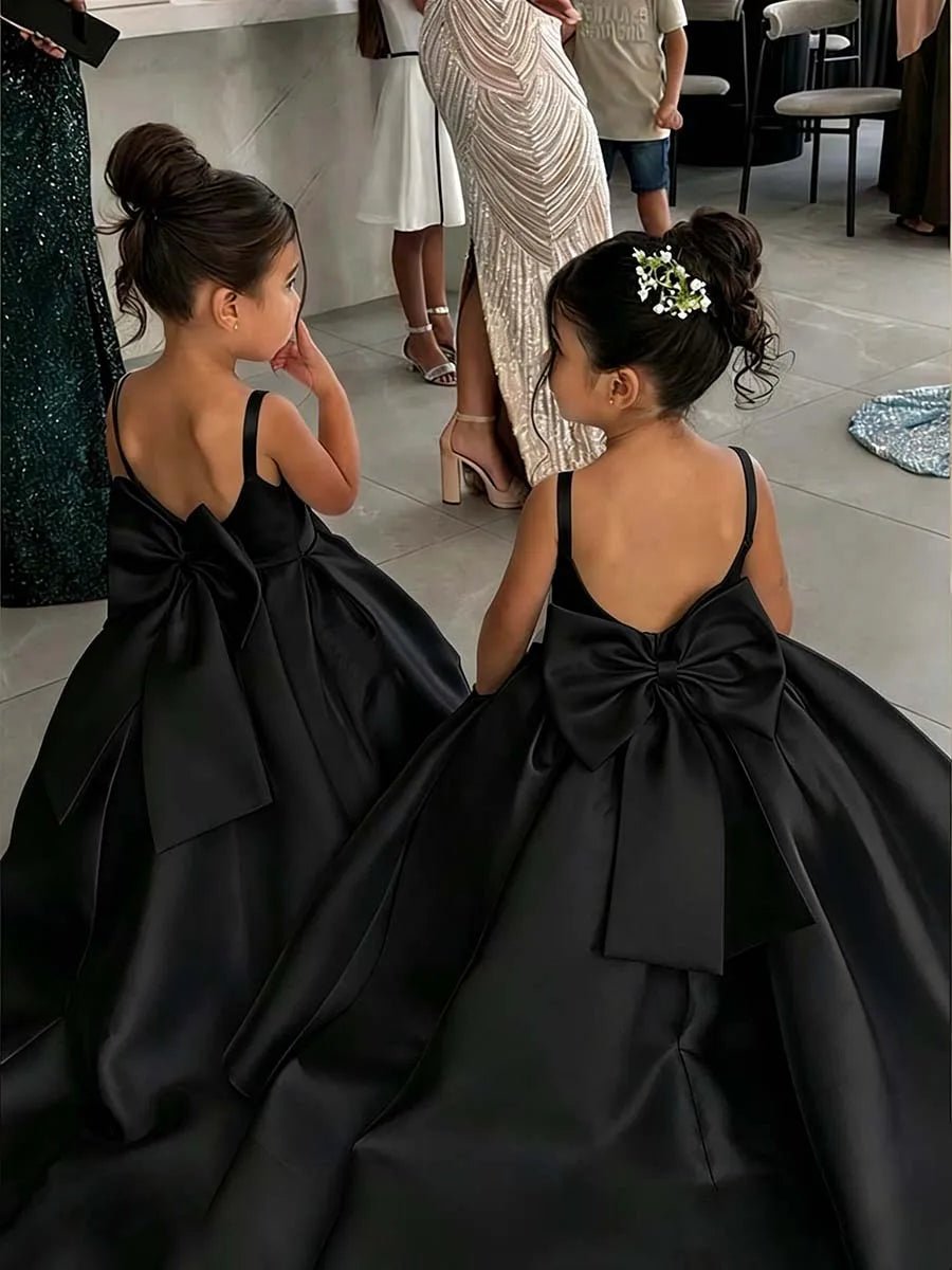 White Flower Girl Ball Gown with Bow Straps - Luzilly Bridal & Apparel