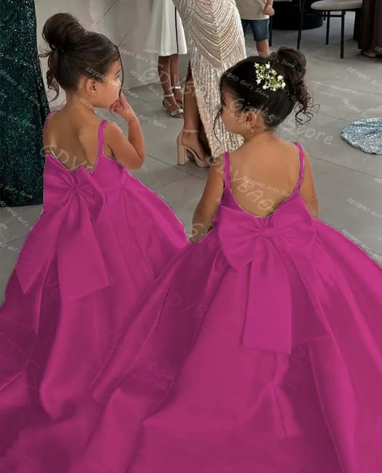 White Flower Girl Ball Gown with Bow Straps - Luzilly Bridal & Apparel