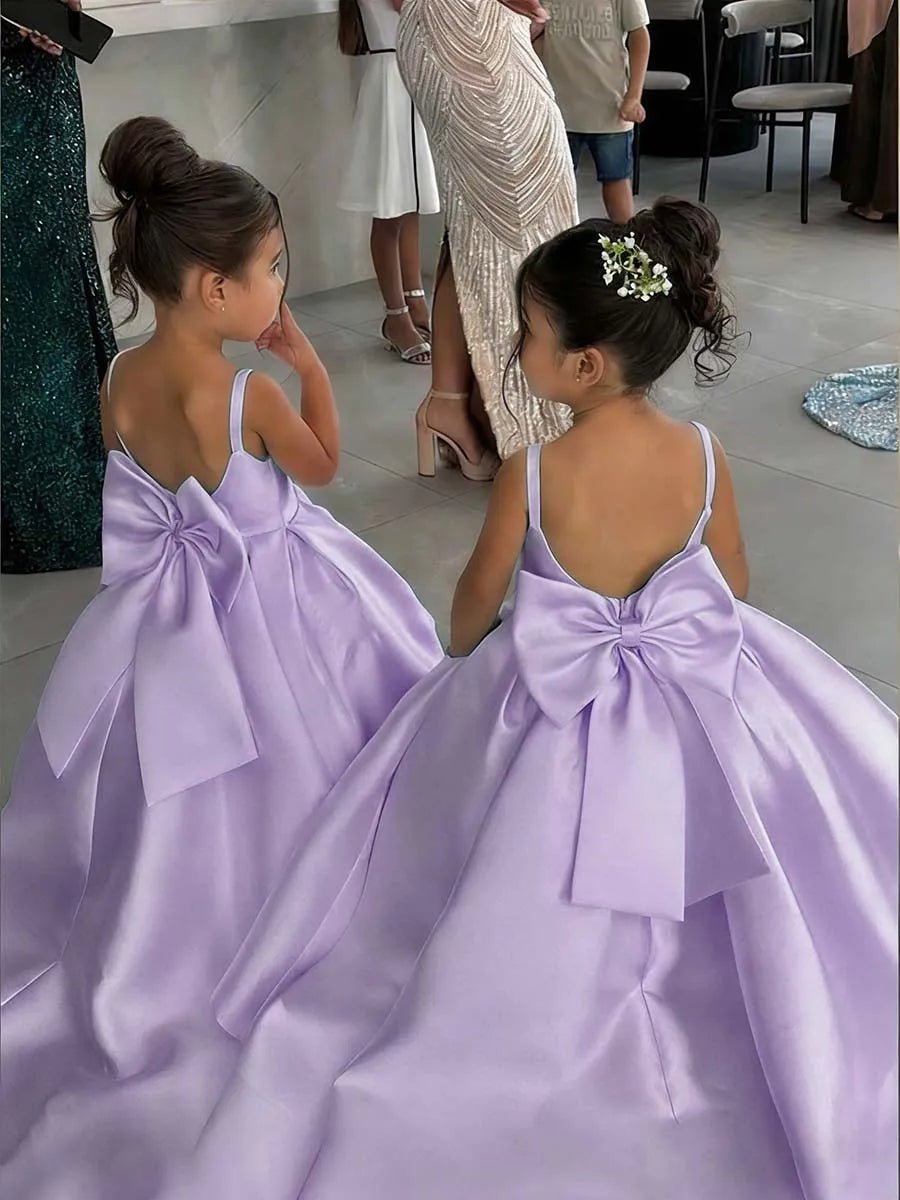 White Flower Girl Ball Gown with Bow Straps - Luzilly Bridal & Apparel