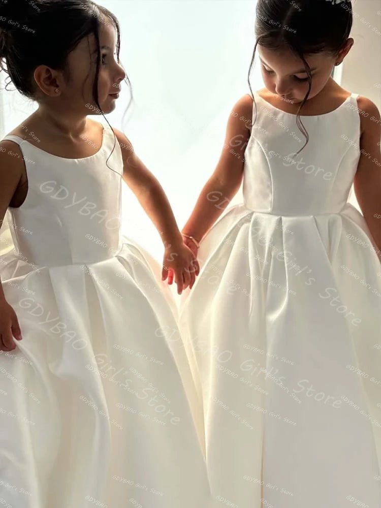 White Flower Girl Ball Gown with Bow Straps - Luzilly Bridal & Apparel