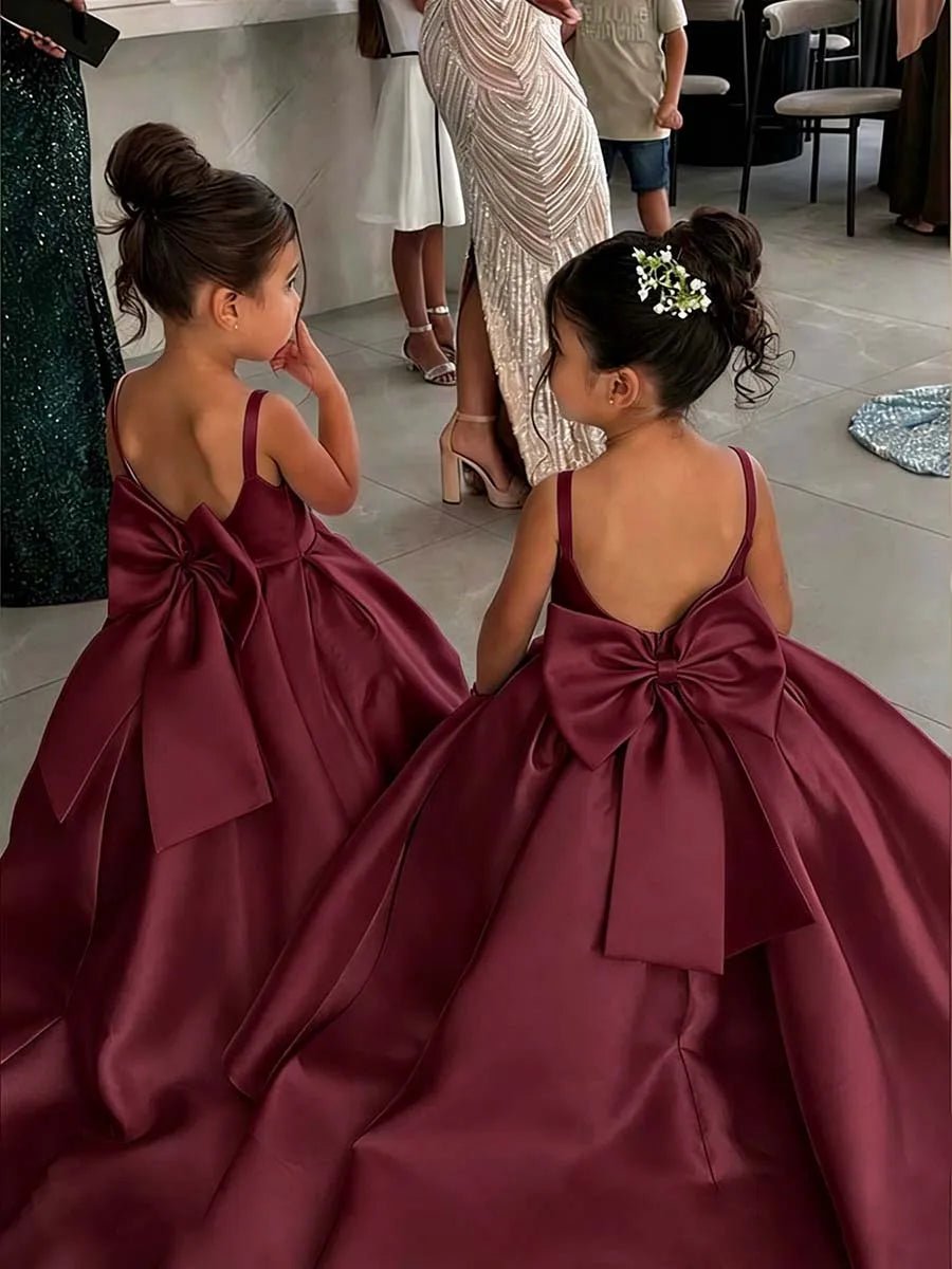 White Flower Girl Ball Gown with Bow Straps - Luzilly Bridal & Apparel