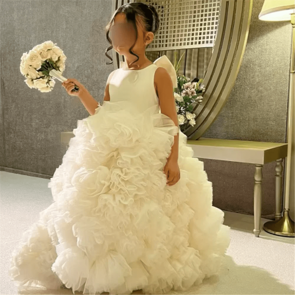 White Flower Girl Tulle Appliqué Dress - Luzilly Bridal & Apparel