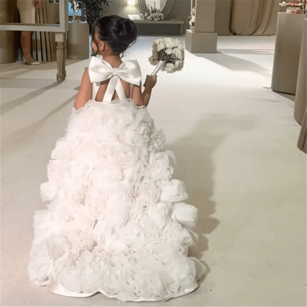 White Flower Girl Tulle Appliqué Dress - Luzilly Bridal & Apparel