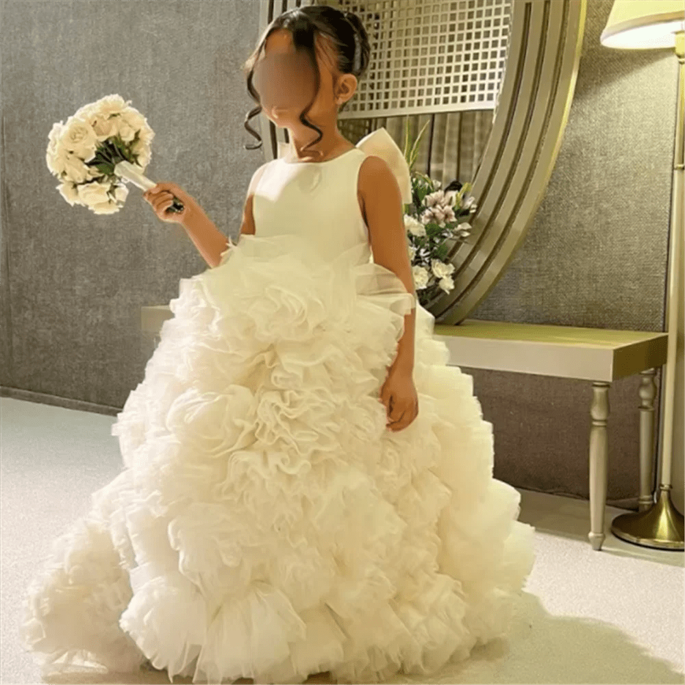 White Flower Girl Tulle Appliqué Dress - Luzilly Bridal & Apparel