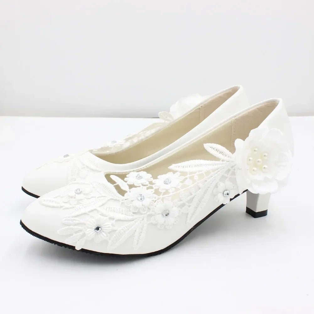 White Flower Platform Bridal High Heels - Luzilly Bridal & Apparel