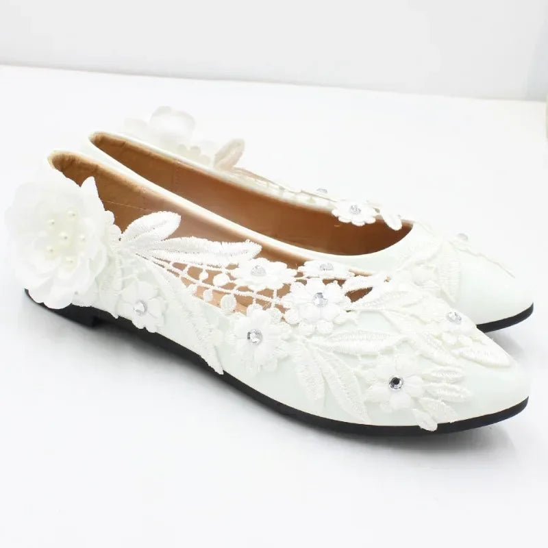 White Flower Platform Bridal High Heels - Luzilly Bridal & Apparel
