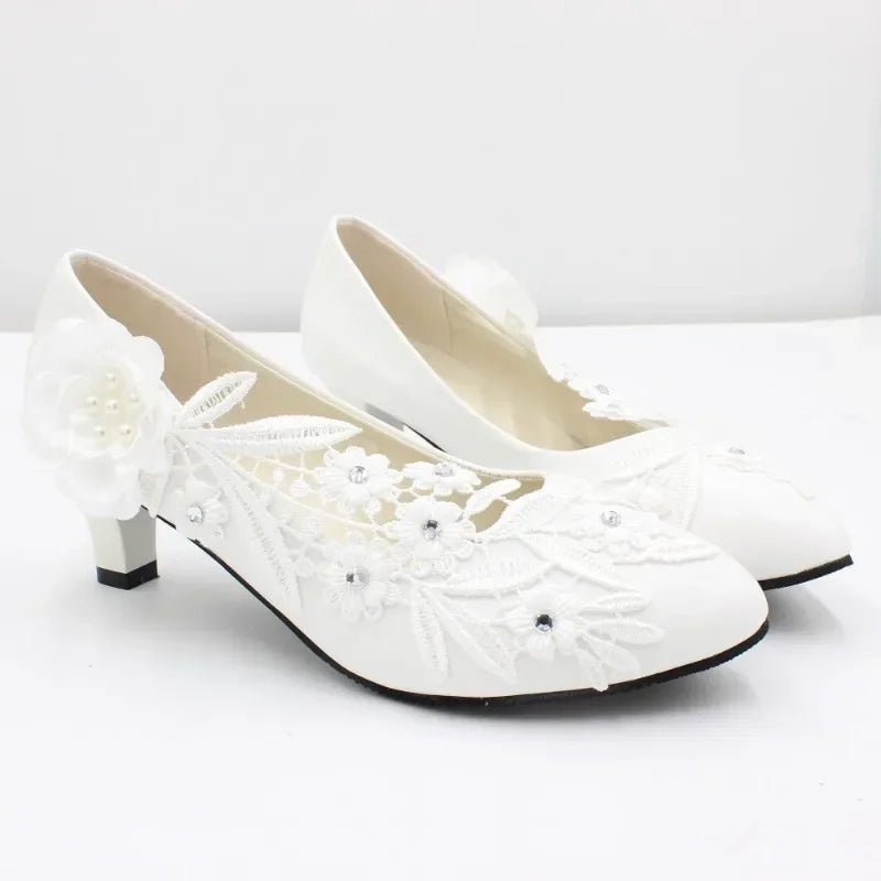 White Flower Platform Bridal High Heels - Luzilly Bridal & Apparel