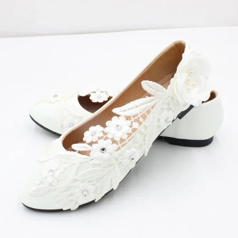 White Flower Platform Bridal High Heels - Luzilly Bridal & Apparel