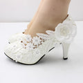 White Flower Platform Bridal High Heels - Luzilly Bridal & Apparel