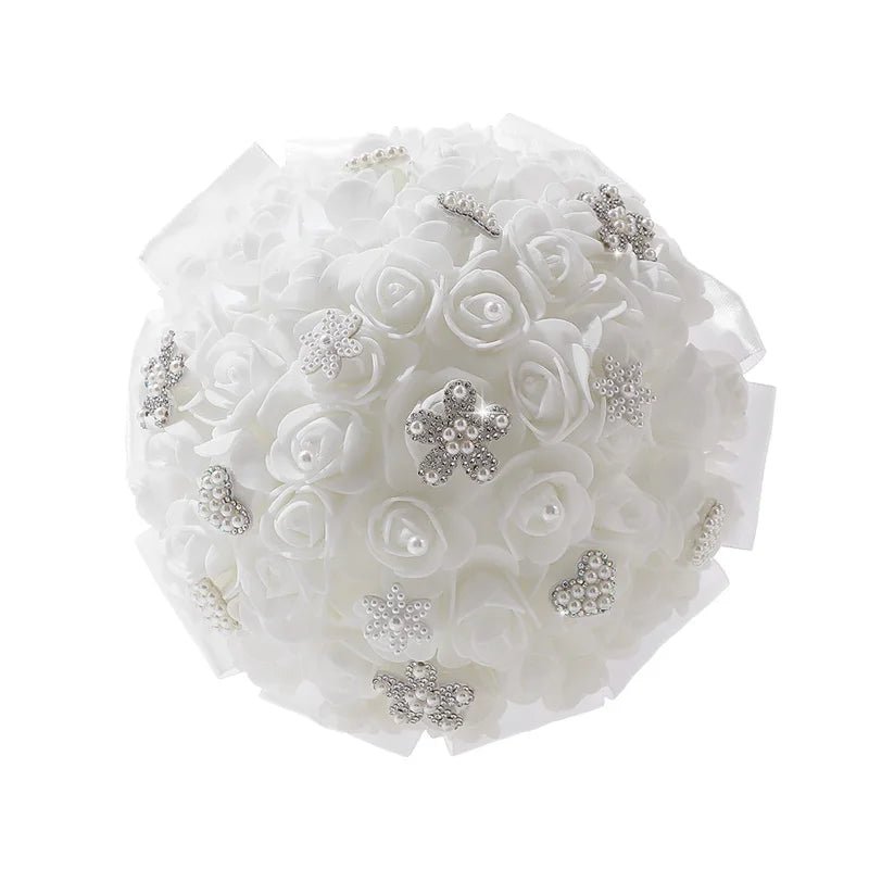 White Foam Rose Bridal Bouquet - Luzilly Bridal & Apparel