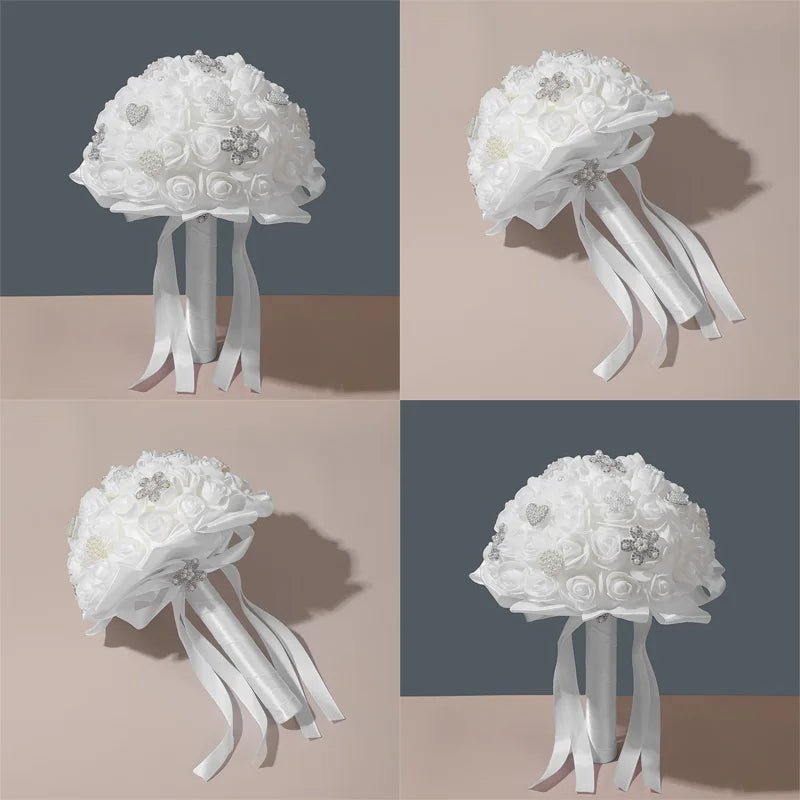 White Foam Rose Bridal Bouquet - Luzilly Bridal & Apparel