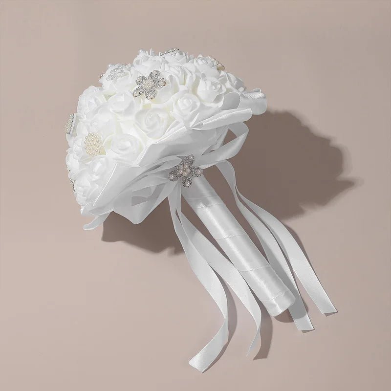 White Foam Rose Bridal Bouquet - Luzilly Bridal & Apparel