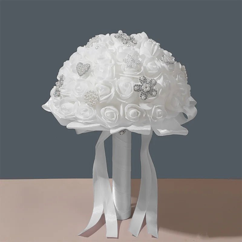 White Foam Rose Bridal Bouquet - Luzilly Bridal & Apparel