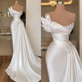 White Graceful Satin Off-the-Shoulder Wedding Dress