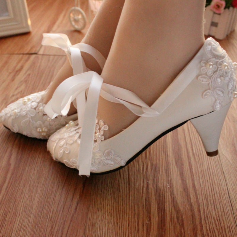 White Lace Bridal Flats and Low Heels - Luzilly Bridal & Apparel