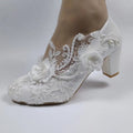 White Lace Flower Block-Heel Bridal Shoes - Luzilly Bridal & Apparel