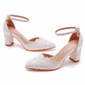 White Lace Flower Buckle Bridal Pumps - Luzilly Bridal & Apparel