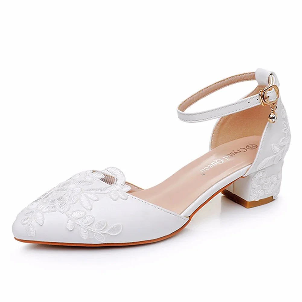 White Lace Flower Buckle Bridal Pumps - Luzilly Bridal & Apparel