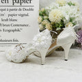 White Lace Flower Peep-Toe Bridal Pumps - Luzilly Bridal & Apparel