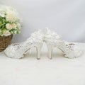 White Lace Flower Peep-Toe Bridal Pumps - Luzilly Bridal & Apparel