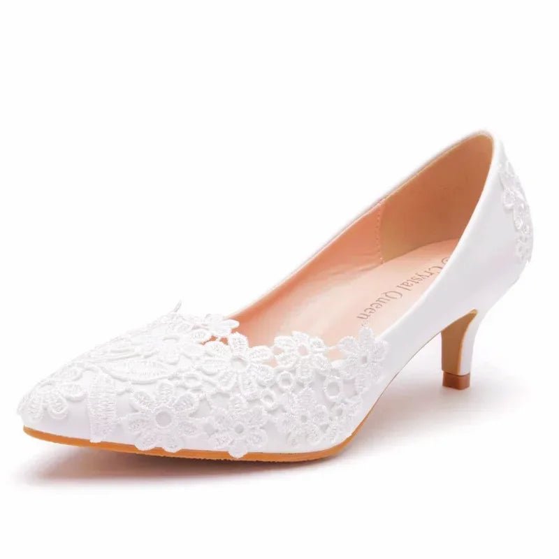 White Lace Flower Pointed-Toe Bridal Flats - Luzilly Bridal & Apparel