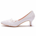 White Lace Flower Pointed-Toe Bridal Flats - Luzilly Bridal & Apparel