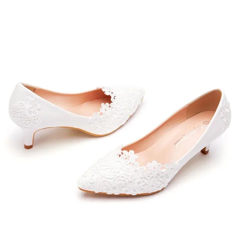 White Lace Flower Pointed-Toe Bridal Flats - Luzilly Bridal & Apparel