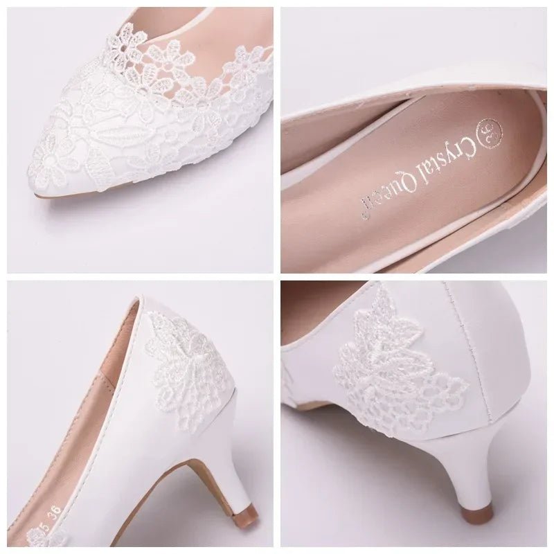 White Lace Flower Pointed-Toe Bridal Flats - Luzilly Bridal & Apparel