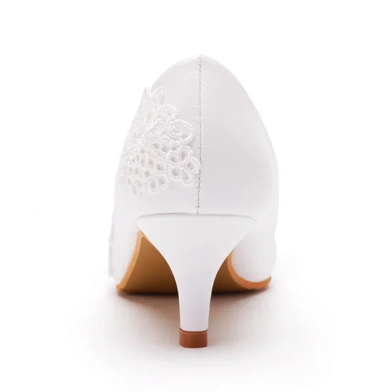 White Lace Flower Pointed-Toe Bridal Flats - Luzilly Bridal & Apparel