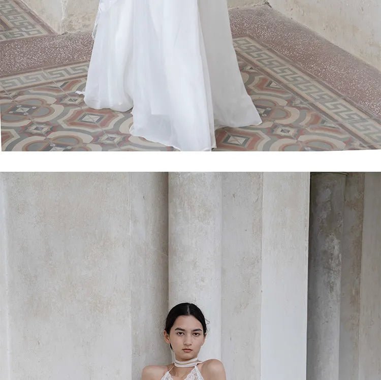 White Lace Halter Beach Wedding Gown - Luzilly Bridal & Apparel
