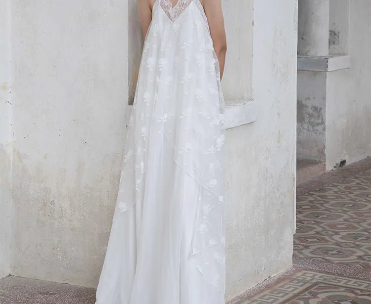 White Lace Halter Beach Wedding Gown - Luzilly Bridal & Apparel