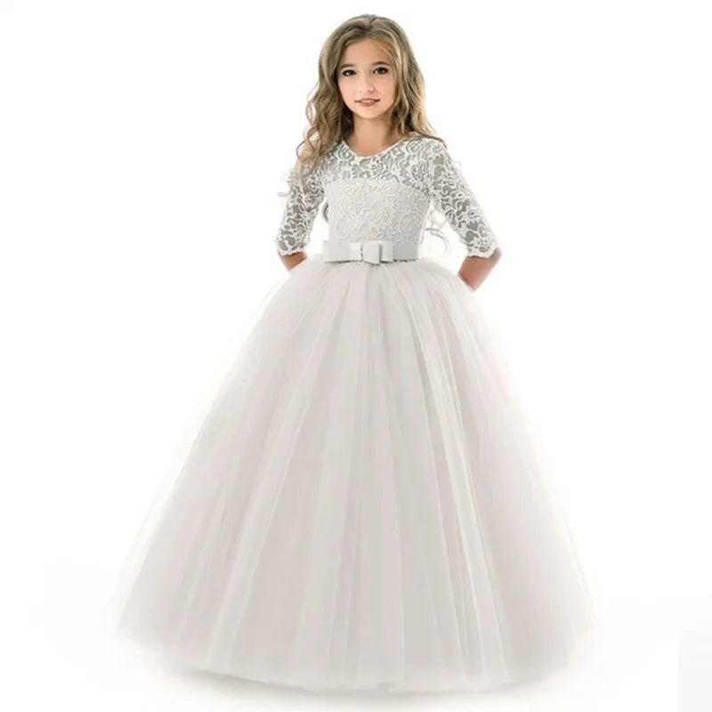 White Lace Junior Bridesmaid Dress for Girls - Luzilly Bridal & Apparel