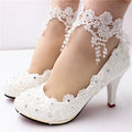 White Lace & Pearl Bridal High Heels - Luzilly Bridal & Apparel