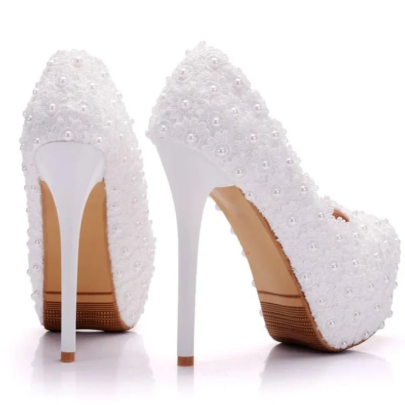 White Lace Platform Bridal Pumps - Luzilly Bridal & Apparel