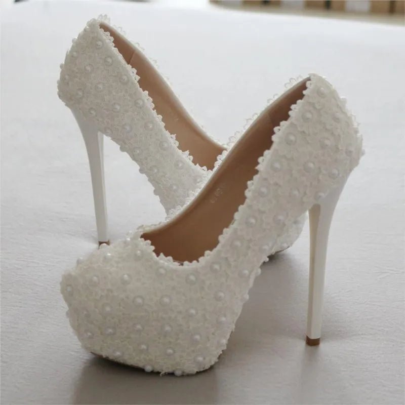 White Lace Platform Bridal Pumps - Luzilly Bridal & Apparel