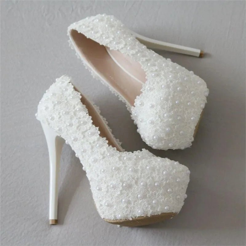 White Lace Platform Bridal Pumps - Luzilly Bridal & Apparel