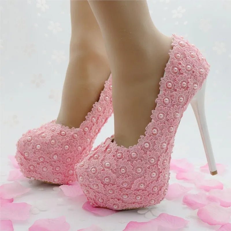 White Lace Platform Bridal Pumps - Luzilly Bridal & Apparel