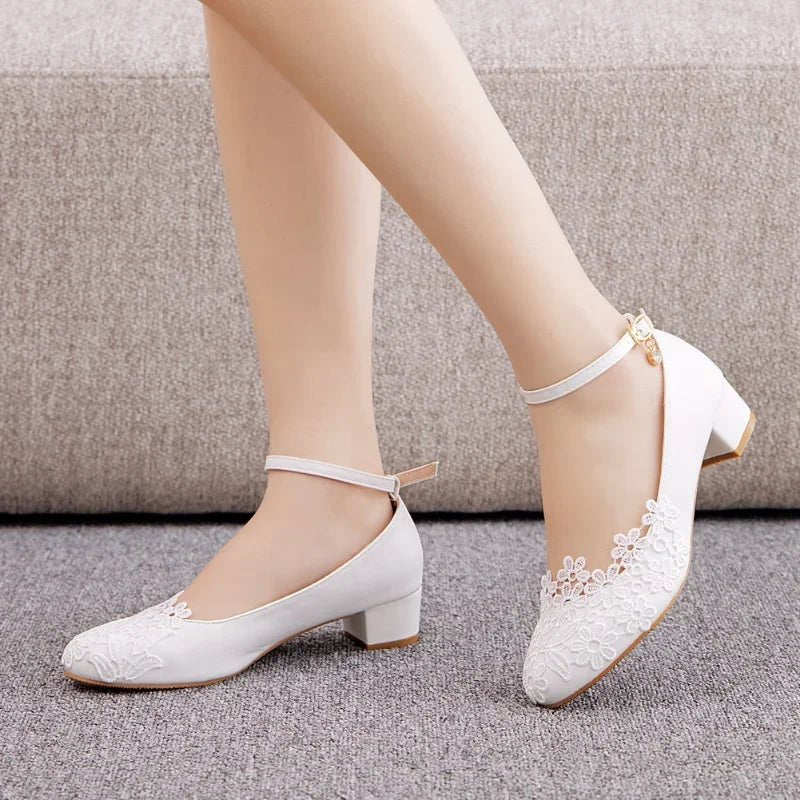 White Lace Pointed-Toe Bridal Ballet Flats - Luzilly Bridal & Apparel