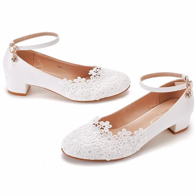 White Lace Pointed-Toe Bridal Ballet Flats - Luzilly Bridal & Apparel