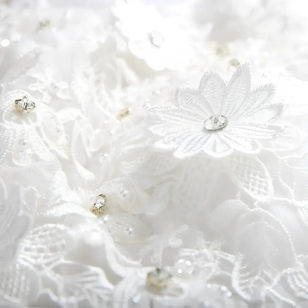 White Lace Tiered Short Wedding Dress with Beading