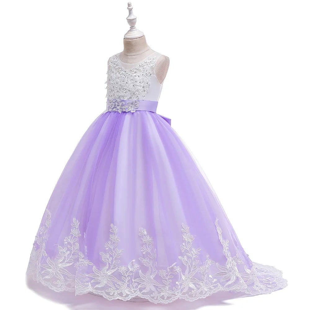 White Lace Trailing Flower Girl Communion Dress - Luzilly Bridal & Apparel