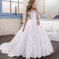 White Lace Trailing Flower Girl Communion Dress - Luzilly Bridal & Apparel