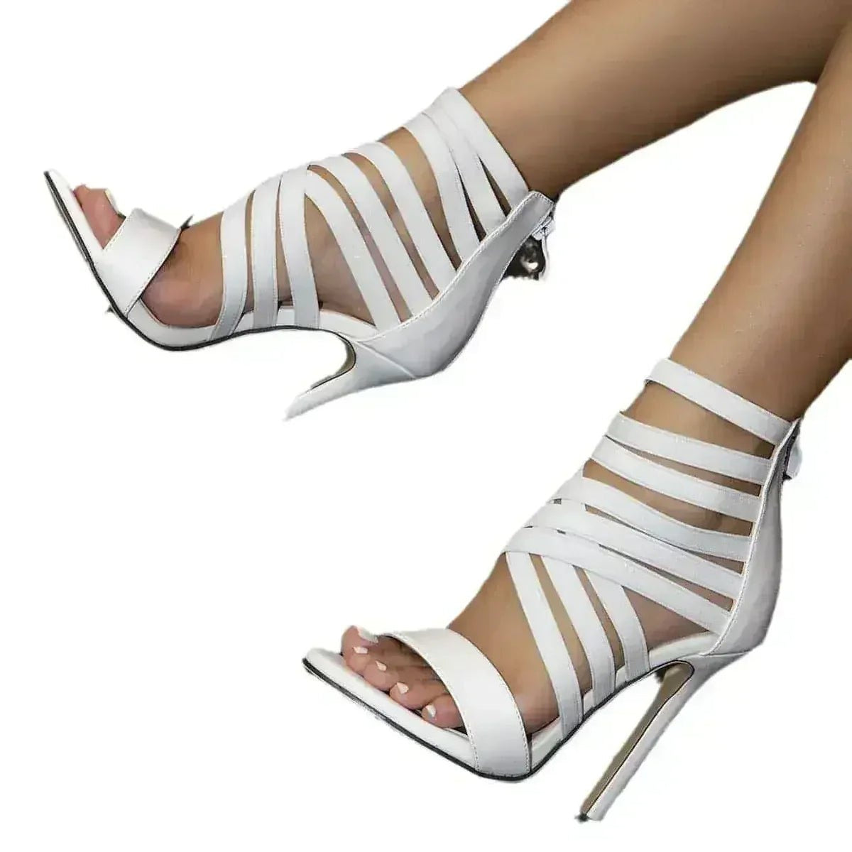 White Lace-Up Gladiator Stiletto Heels - Luzilly Bridal & Apparel