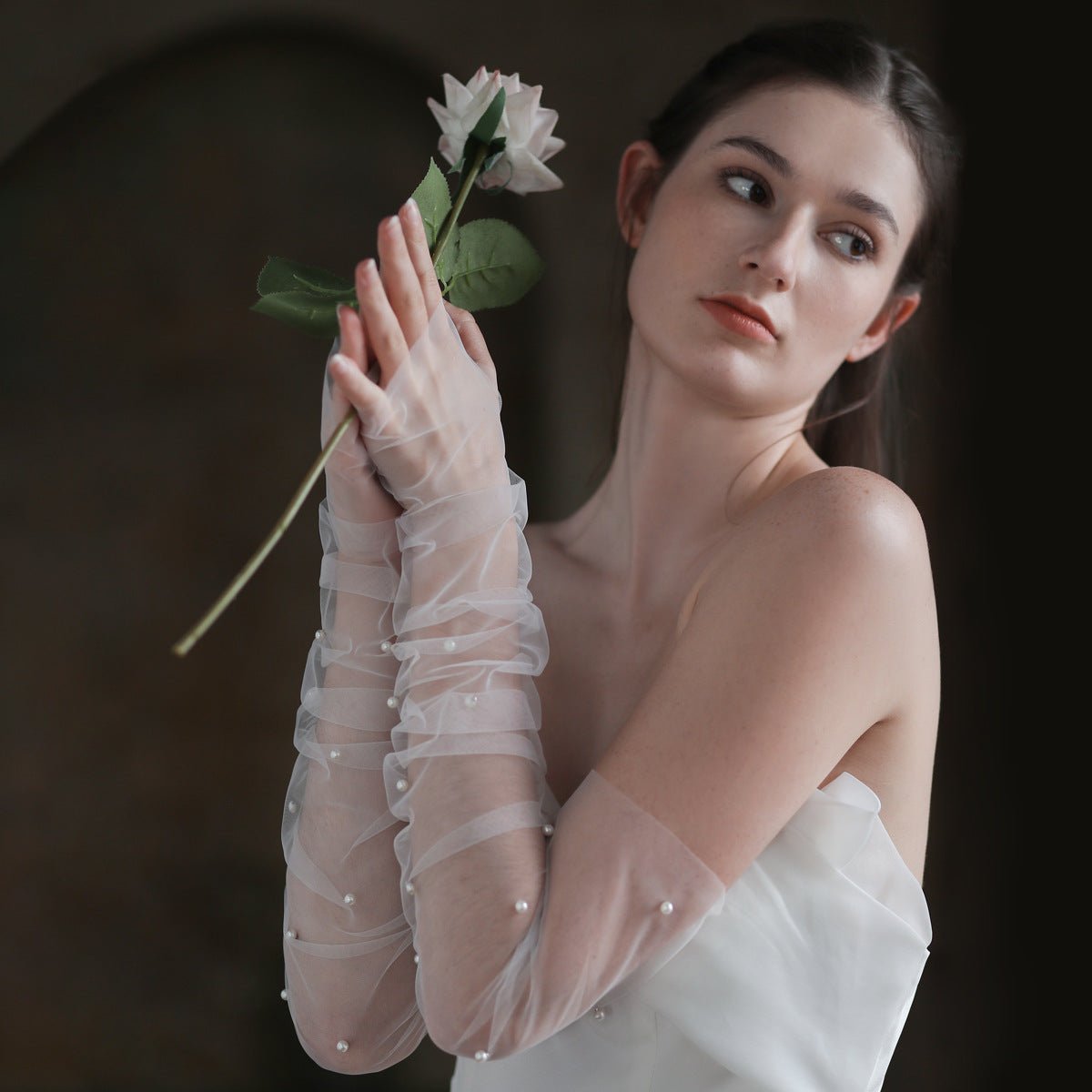 White Long Style Arms Hiding Bridal Gloves - Luzilly Bridal & Apparel