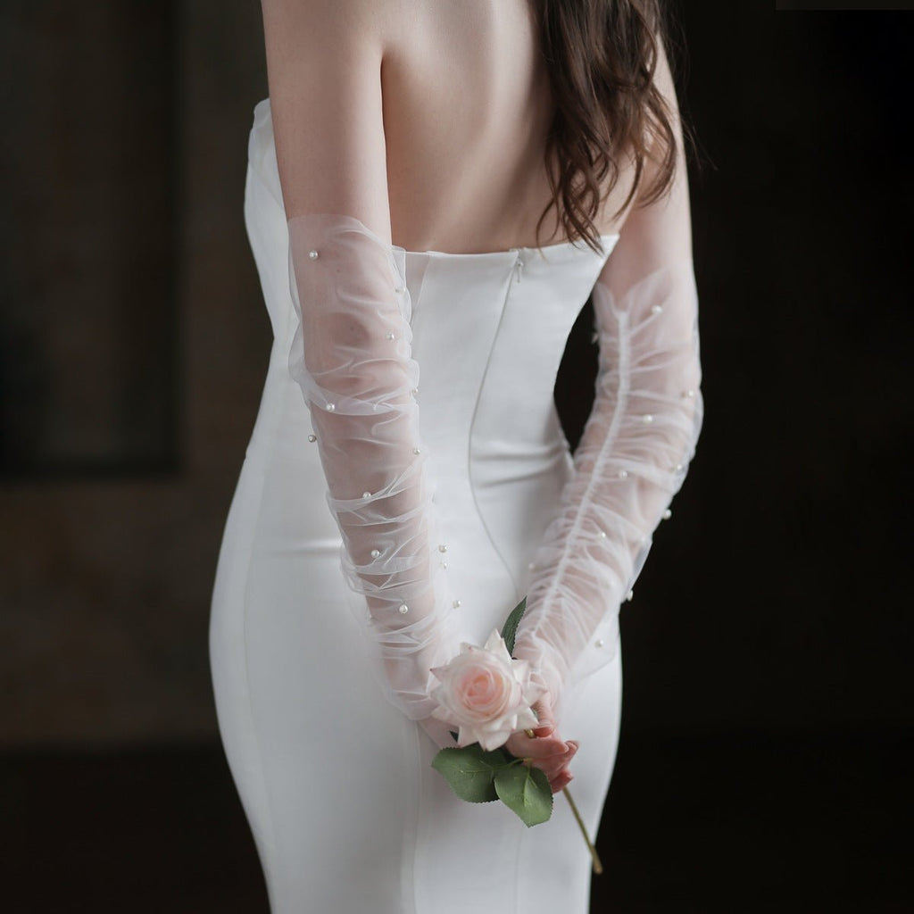 White Long Style Arms Hiding Bridal Gloves - Luzilly Bridal & Apparel