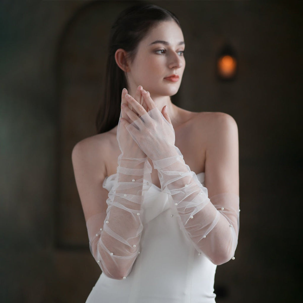 White Long Style Arms Hiding Bridal Gloves - Luzilly Bridal & Apparel