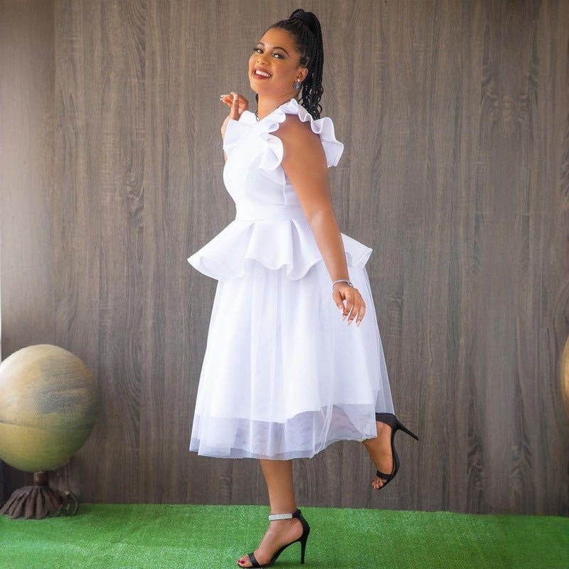 White Mesh Ruffle A-Line Midi Dress - Luzilly Bridal & Apparel