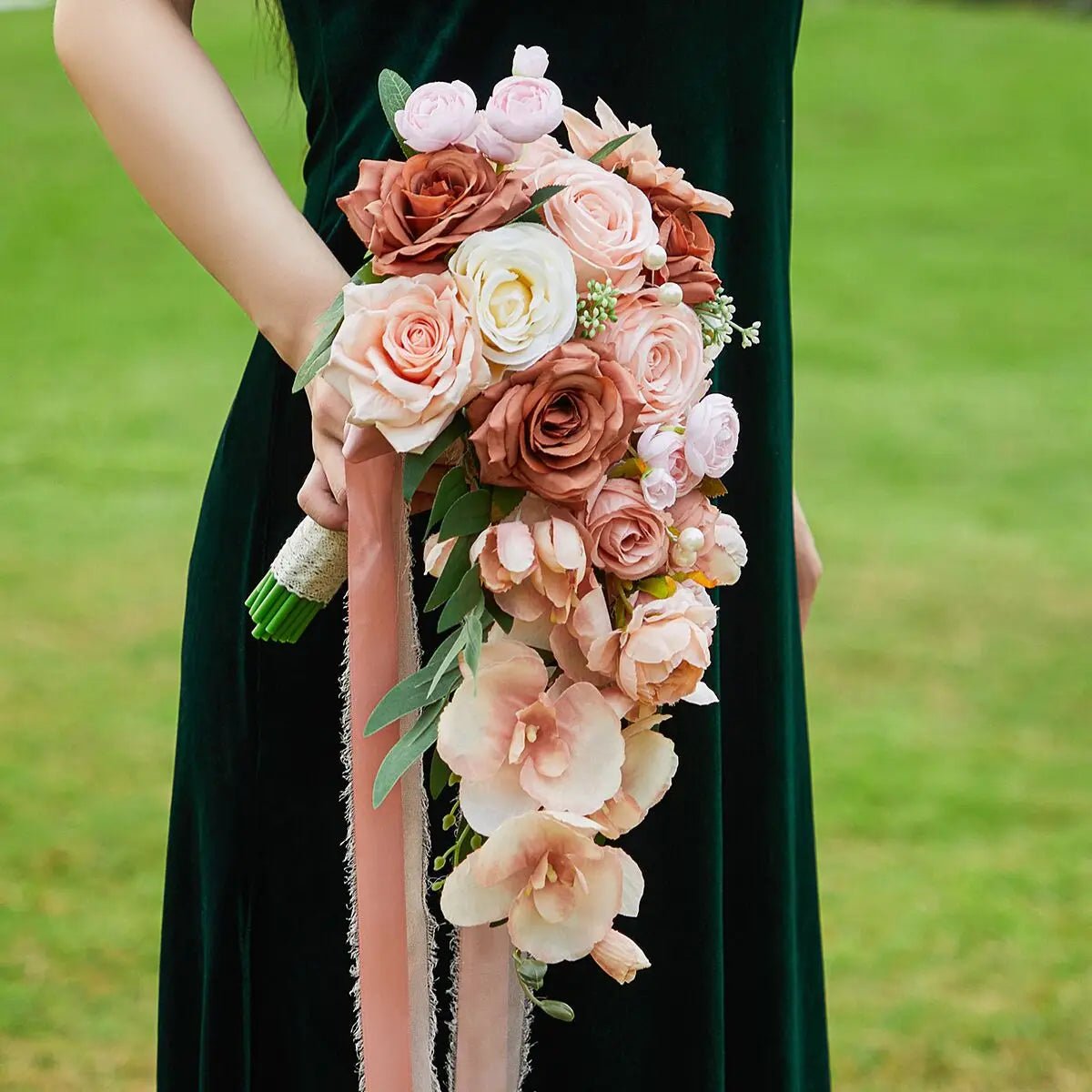 White Pearl Waterfall Bridal Bouquet - Luzilly Bridal & Apparel