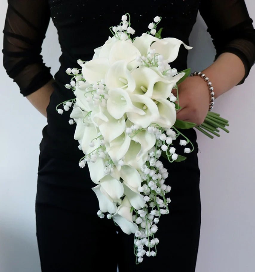 White Pearl Waterfall Bridal Bouquet - Luzilly Bridal & Apparel