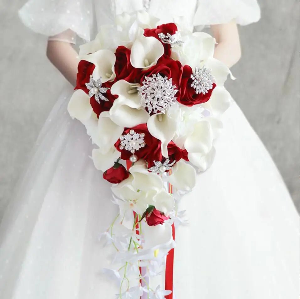 White Pearl Waterfall Bridal Bouquet - Luzilly Bridal & Apparel